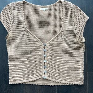 Reformation Taupe Crochet Button-Front Crop Top